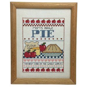 Cross Stitch Finished Framed Vintage Mom's Apple Pie Best Cook In World Vintage